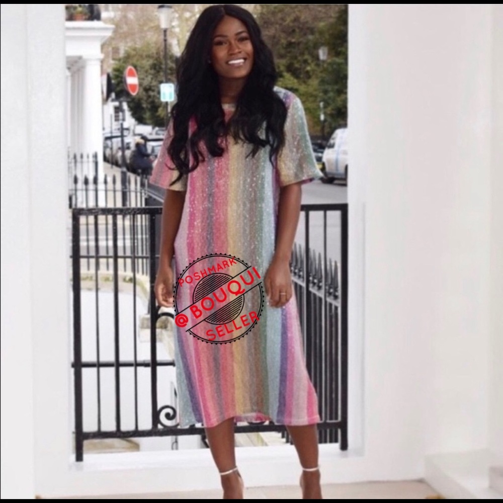 BLOGGERS FAV ZARA RAINBOW SEQUINS DRESS - Picture 7 of 8